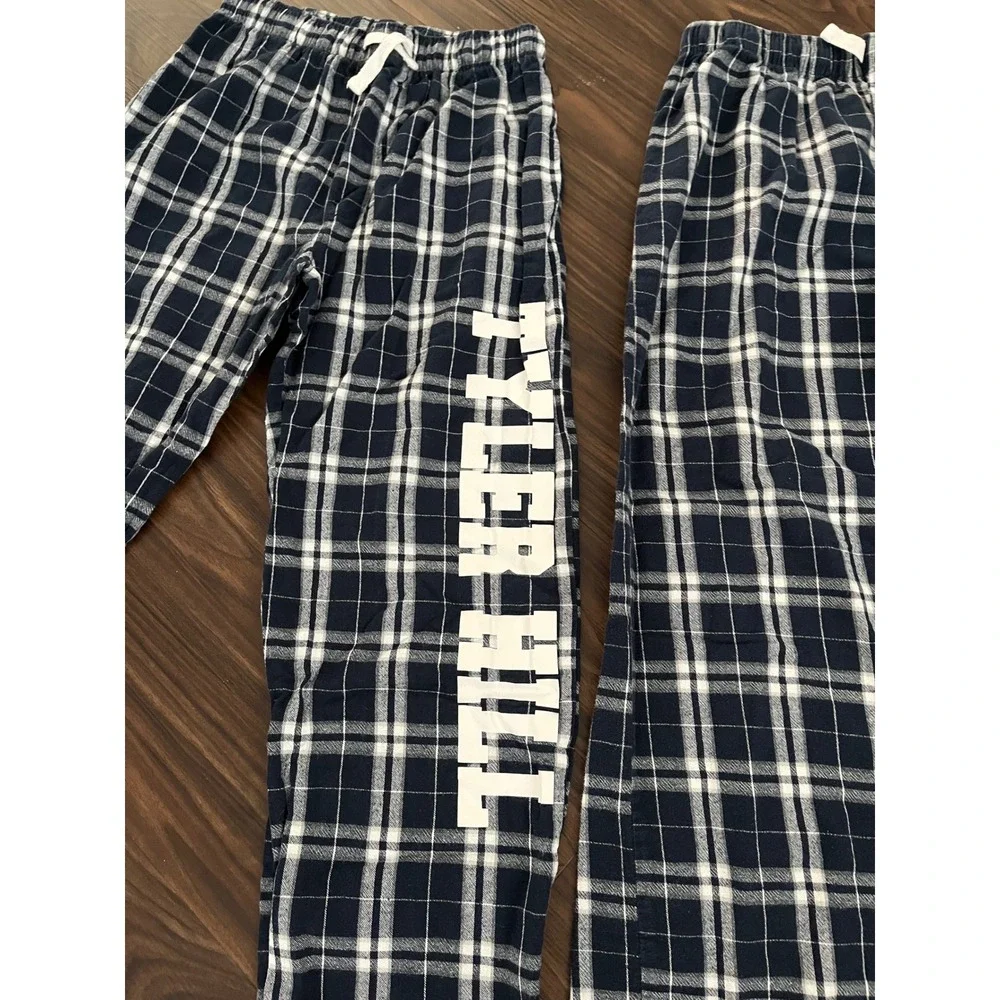Tyler Hill Camp Pajama‎ Pants Navy White Plaid Flannel Lounge Bottoms 2 Pairs